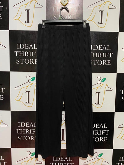 |M| WAIST 27| B45| CLASSIC BLACK PLEATED WIDE-LEG DRAWSTRING PANTS