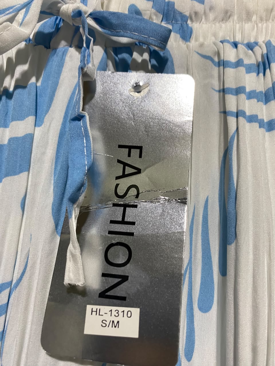 FASHION |XS| WAIST 25| B45| BLUE AND WHITE ABSTRACT WAVE PRINT PLEATED WIDE-LEG PANTS