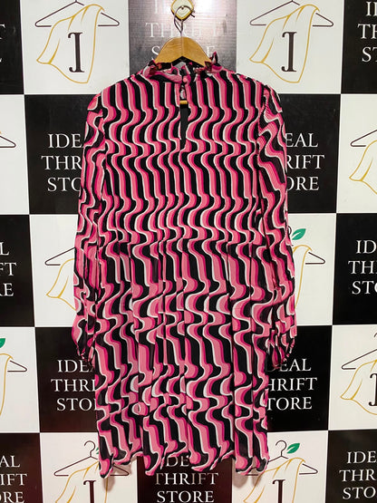 ET VOUS |L| BUST 21| B45| RETRO PSYCHEDELIC WAVE PRINT MOCK NECK MINI DRESS