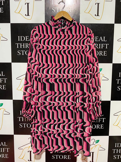 ET VOUS |L| BUST 21| B45| RETRO PSYCHEDELIC WAVE PRINT MOCK NECK MINI DRESS