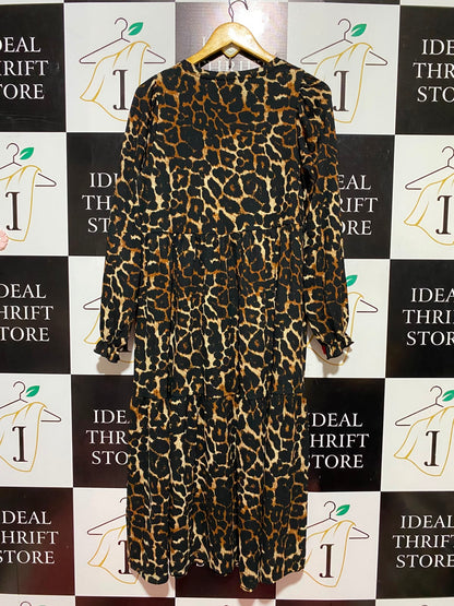 YOURS |M| BUST 18| B45| LEOPARD PRINT TIERED LONG-SLEEVE MIDI DRESS