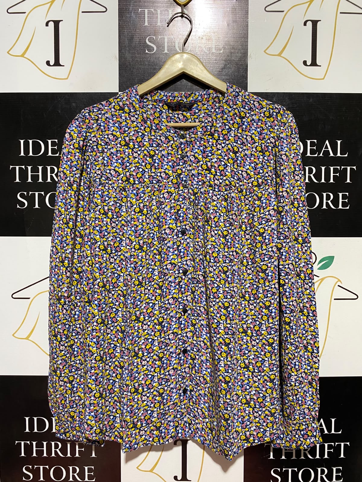 M&S |L| BUST 23| B45| VIBRANT MULTICOLOR DITSY FLORAL BUTTON-DOWN BLOUSE