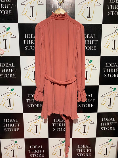 FOREVER NEW |L| BUST 19| B45| PLISSÉ MOCK NECK BUTTON-FRONT TUNIC DRESS