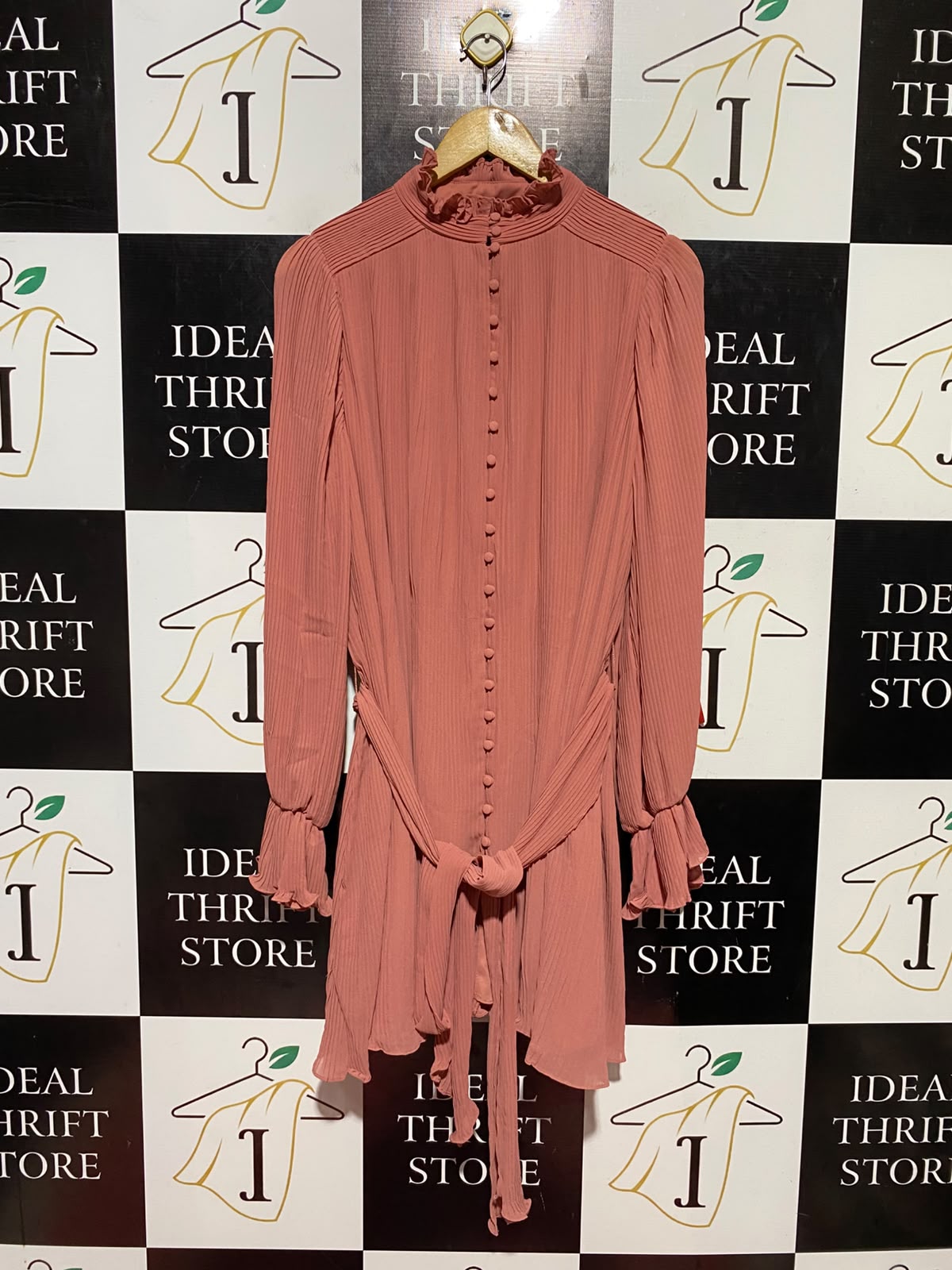 FOREVER NEW |L| BUST 19| B45| PLISSÉ MOCK NECK BUTTON-FRONT TUNIC DRESS