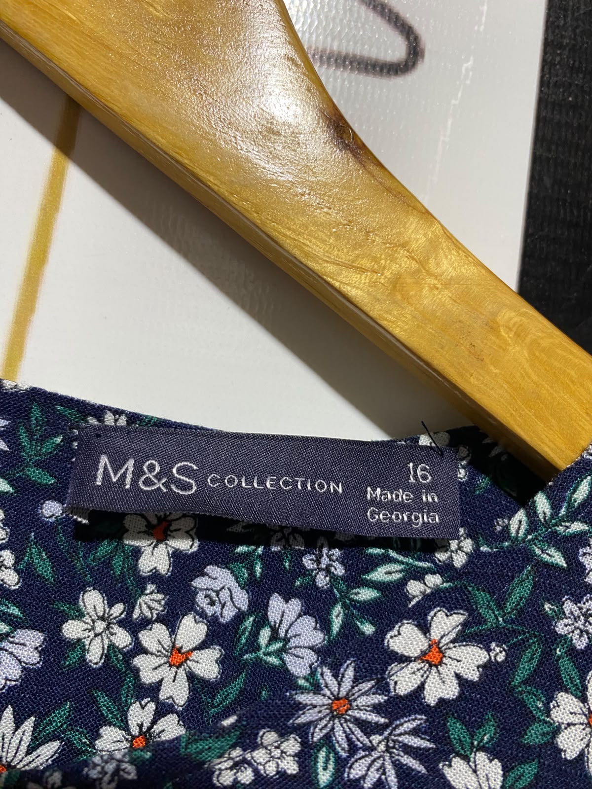 M&S |L| BUST 21| B45| NAVY DITSY FLORAL LACE-TRIM BLOUSE