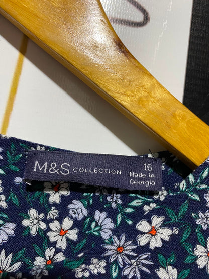 M&S |L| BUST 21| B45| NAVY DITSY FLORAL LACE-TRIM BLOUSE