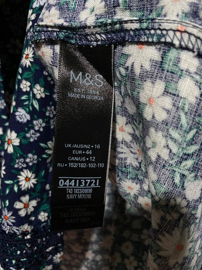 M&S |L| BUST 21| B45| NAVY DITSY FLORAL LACE-TRIM BLOUSE