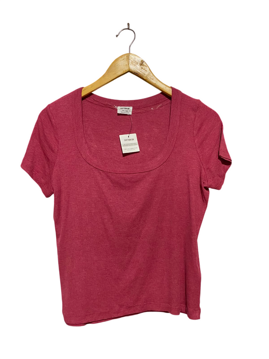 COTTON ON |M| BUST 18| B46| ROSE PINK DEEP SCOOP NECK RIBBED SHORT SLEEVE T-SHIRT