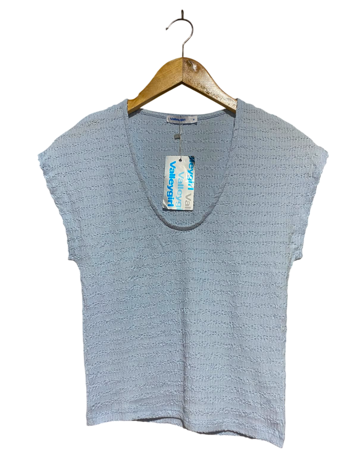 VALLEY GIRL |S| BUST 14| B46| LIGHT BLUE TEXTURED SCOOP NECK CAP SLEEVE TOP