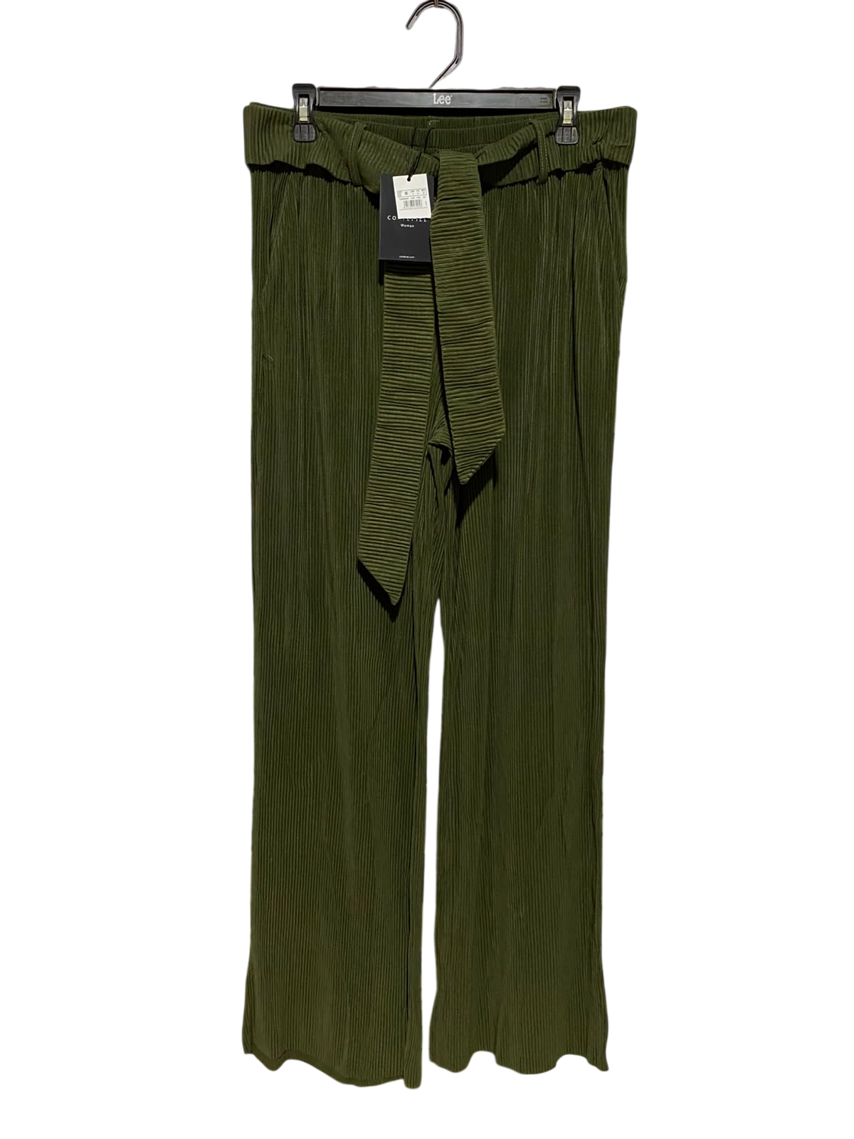 CORTEFIEI |L| WAIST 32| B46| OLIVE GREEN PLISSE PLEATED WIDE LEG TROUSERS PANTS WITH BELT