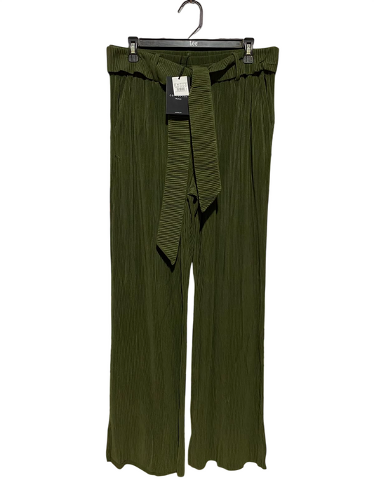 CORTEFIEI |L| WAIST 32| B46| OLIVE GREEN PLISSE PLEATED WIDE LEG TROUSERS PANTS WITH BELT