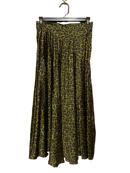PRIMARK |S| WAIST 26| B46| OLIVE GREEN AND BLACK LEOPARD ANIMAL PRINT PLEATED MAXI SKIRT