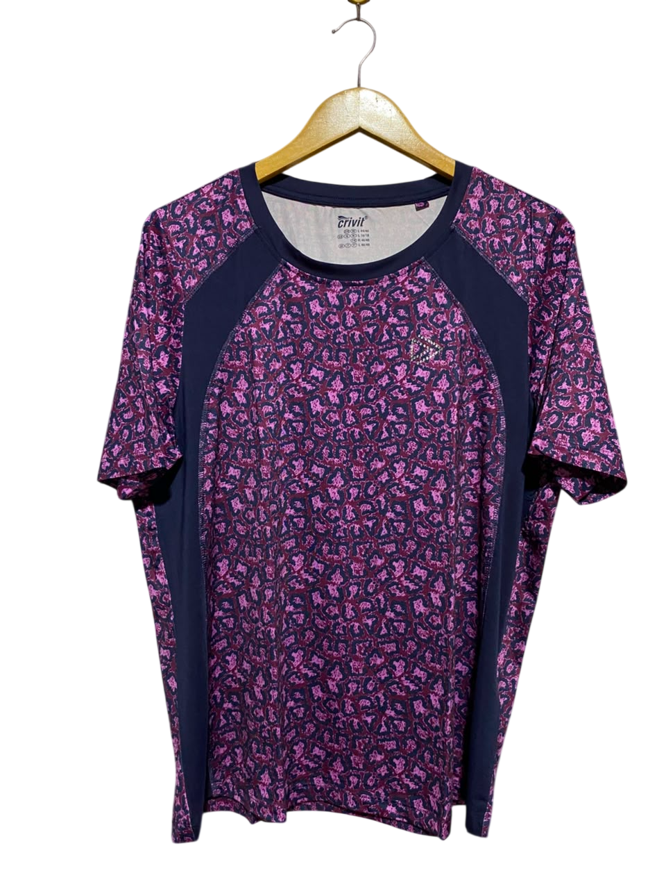 CRIVIT |L| BUST 20| B46| ATHLETIC T-SHIRT - PINK & PURPLE ANIMAL PRINT SHORT SLEEVE SPORTS TEE