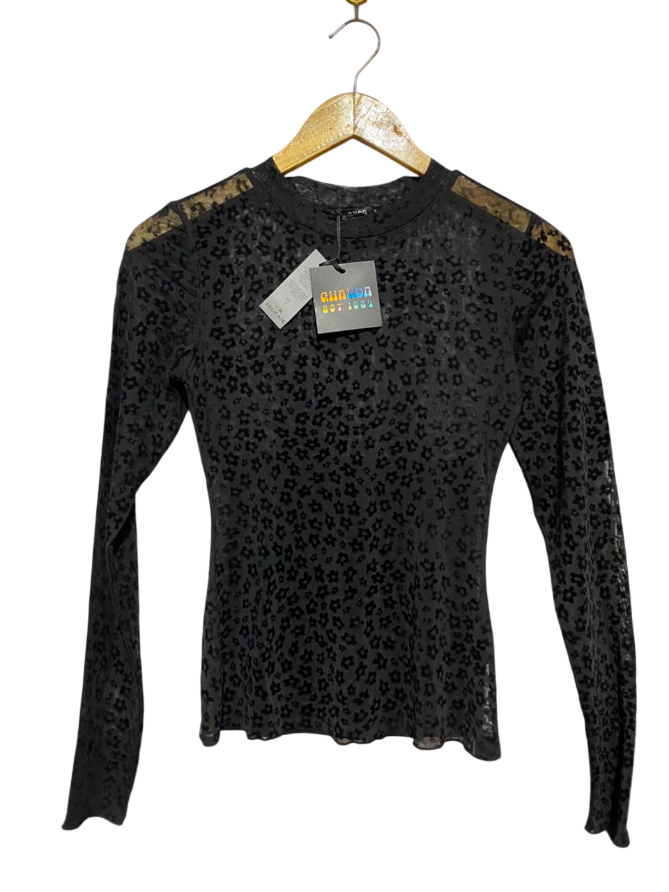 GHANDA |S| BUST 14| B46| FLORAL FLOCKED SHEER CASUAL BLOUSE
