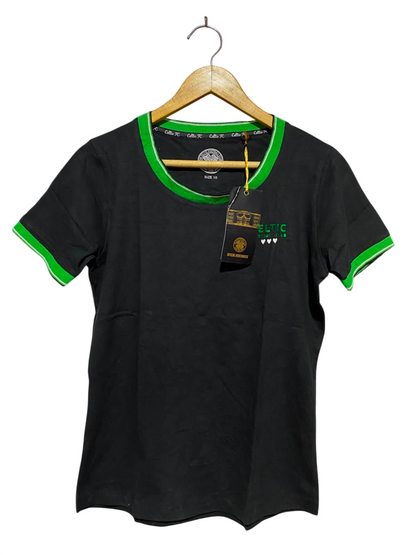 THE CELTIC |M| BUST 18| B46| BLACK & GREEN CASUAL RINGER TEE WITH EMBROIDERED HEART DETAILS