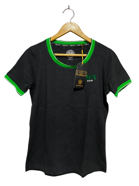 THE CELTIC |M| BUST 18| A2| BLACK & GREEN CASUAL RINGER TEE WITH EMBROIDERED HEART DETAILS
