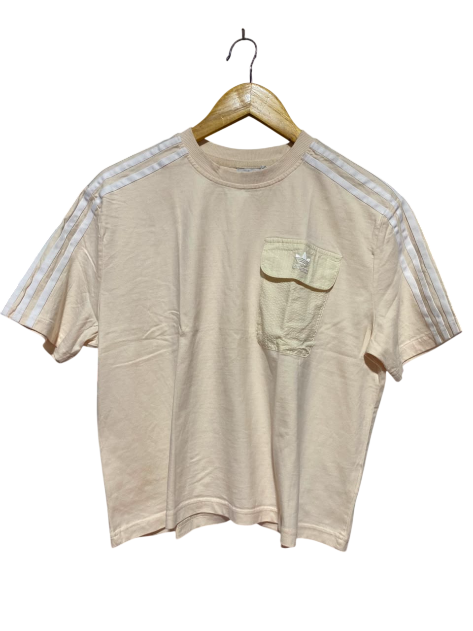 ADIDAS |M| BUST 22| B46| CREAM BEIGE THREE STRIPE SHORT SLEEVE TEE