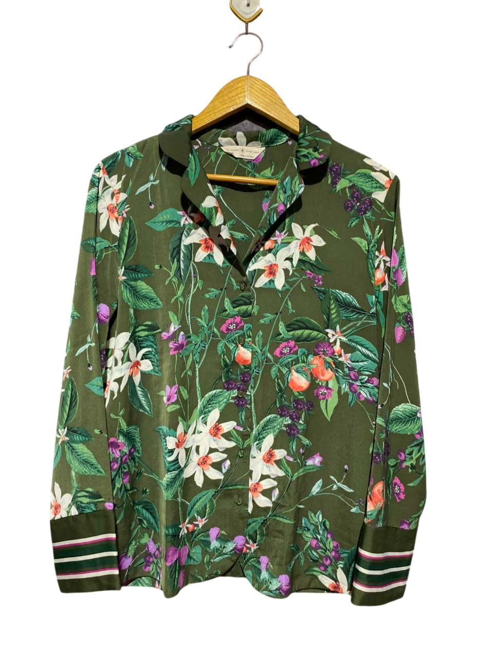 DUVET DAYS |M| BUST 19| B46| OLIVE GREEN FLORAL BUTTON-DOWN BLOUSE