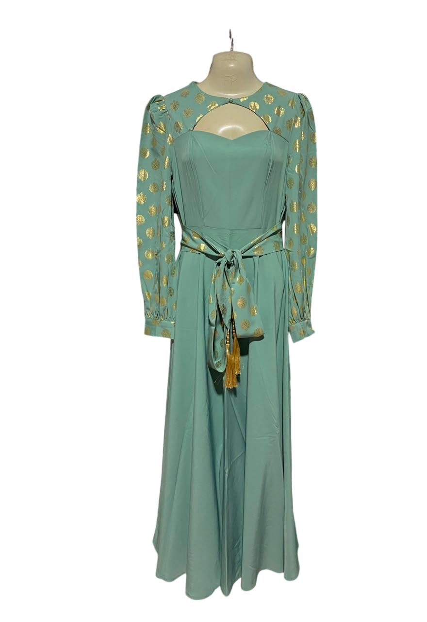 MOOSTA |M| BUST 19| B47| GOLD FOIL POLKA DOT LONG SLEEVE CUTOUT PARTY GOWN