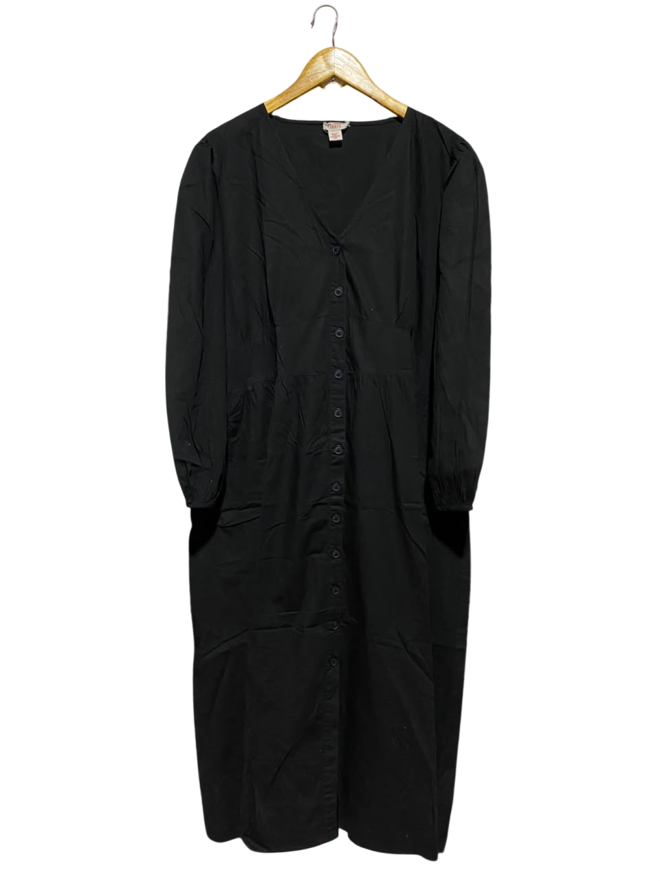 FINERRY |XL| BUST 25| B47| WOMEN'S BLACK BUTTON-DOWN MIDI DRESS