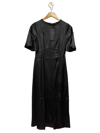 INFLUENCE |S| BUST 16| B47| WOMEN'S BLACK SATIN SHORT FLUTTER SLEEVE EMPIRE WAIST MIDI DRESS