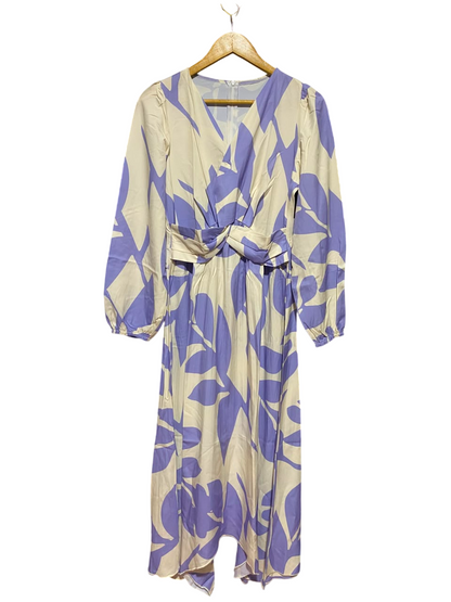 SHEIN |S| BUST 16| B47| WOMEN'S PURPLE & CREAM ABSTRACT FLORAL LONG SLEEVE TWIST WAIST MIDI DRESS