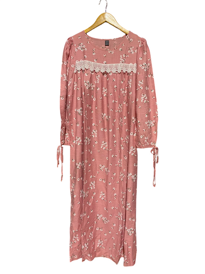 SHEIN |M| BUST 21| B47| WOMEN'S DUSTY PINK FLORAL LONG SLEEVE MAXI DRESS WITH LACE TRIM