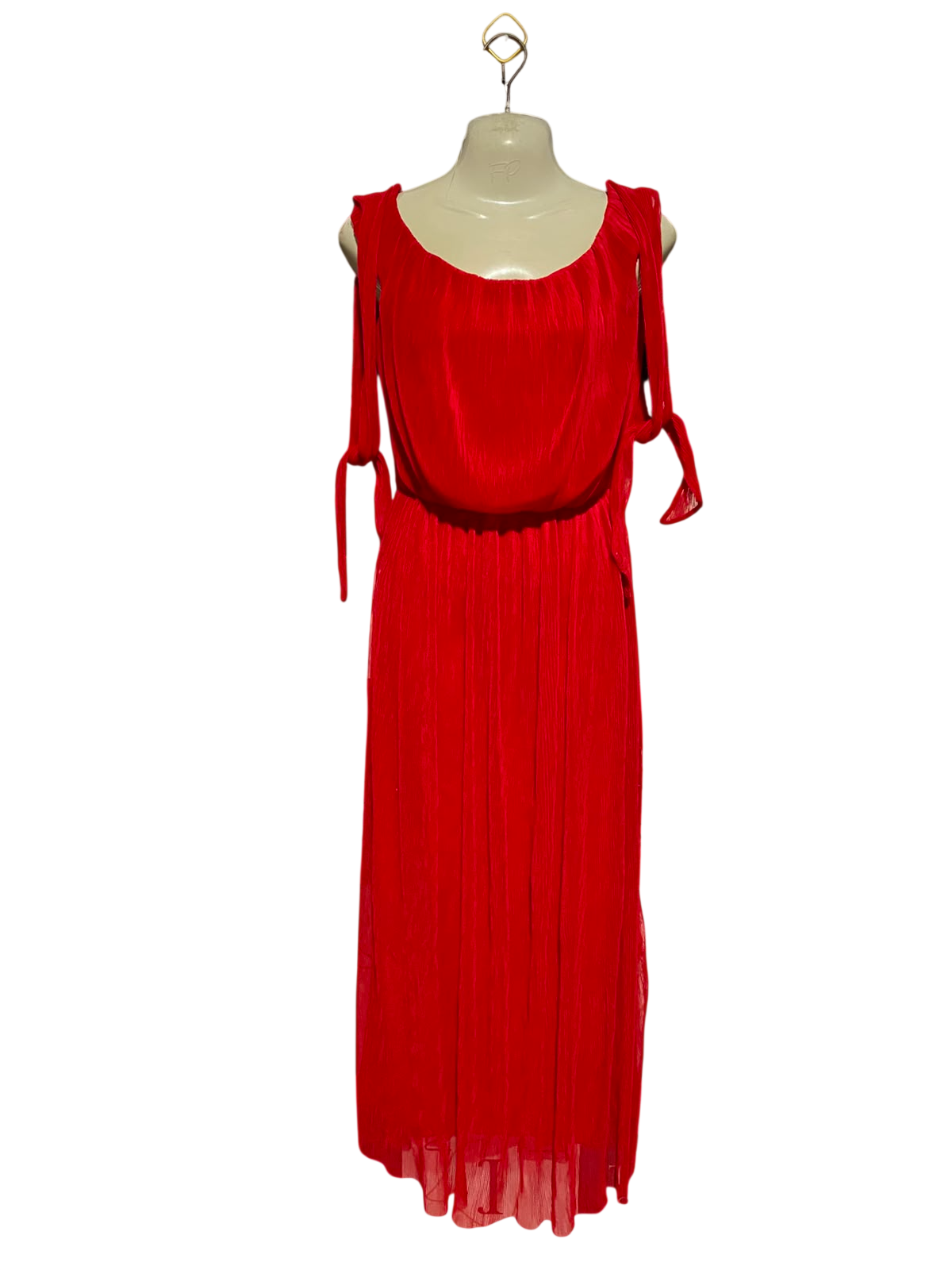 NEXT |S| BUST 16| B47| WOMEN'S VIBRANT RED PLEATED COWL NECK MAXI DRESS TIE STRAPS