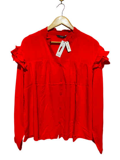 GEORGE |L| BUST 20| B47| WOMEN'S BRIGHT RED RUFFLED SHOULDER V-NECK LONG SLEEVE BLOUSE NWT