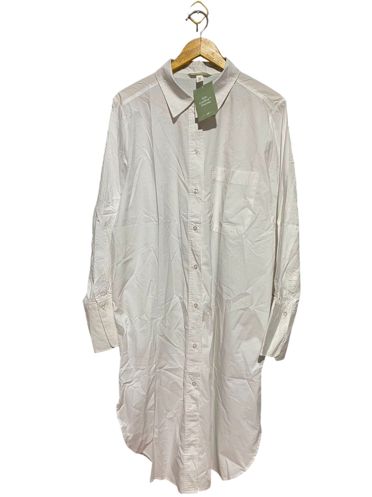 H&M |M| BUST 24| B47| WOMEN'S OVERSIZED LONG SLEEVE BUTTON FRONT SHIRTDRESS WHITE NWT