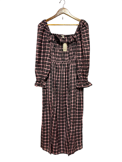 RIVER ISLAND |S| BUST 15| B47| WOMEN'S PINK & BLACK GINGHAM SMOCKED SQUARE NECK MAXI DRESS