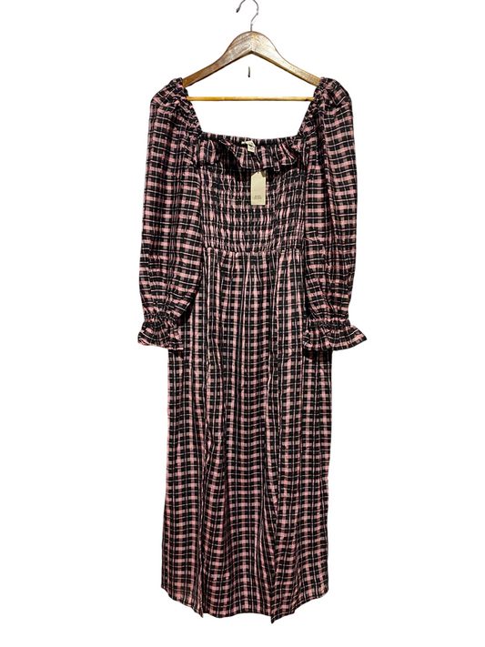 RIVER ISLAND |S| BUST 15| B47| WOMEN'S PINK & BLACK GINGHAM SMOCKED SQUARE NECK MAXI DRESS