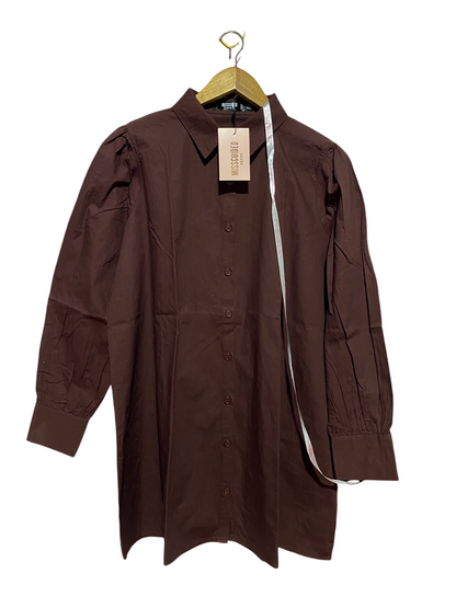 MISSGUIDED |M| BUST 22| B47| WOMEN'S LONG SLEEVE BUTTON FRONT SHIRTDRESS BROWN NWT