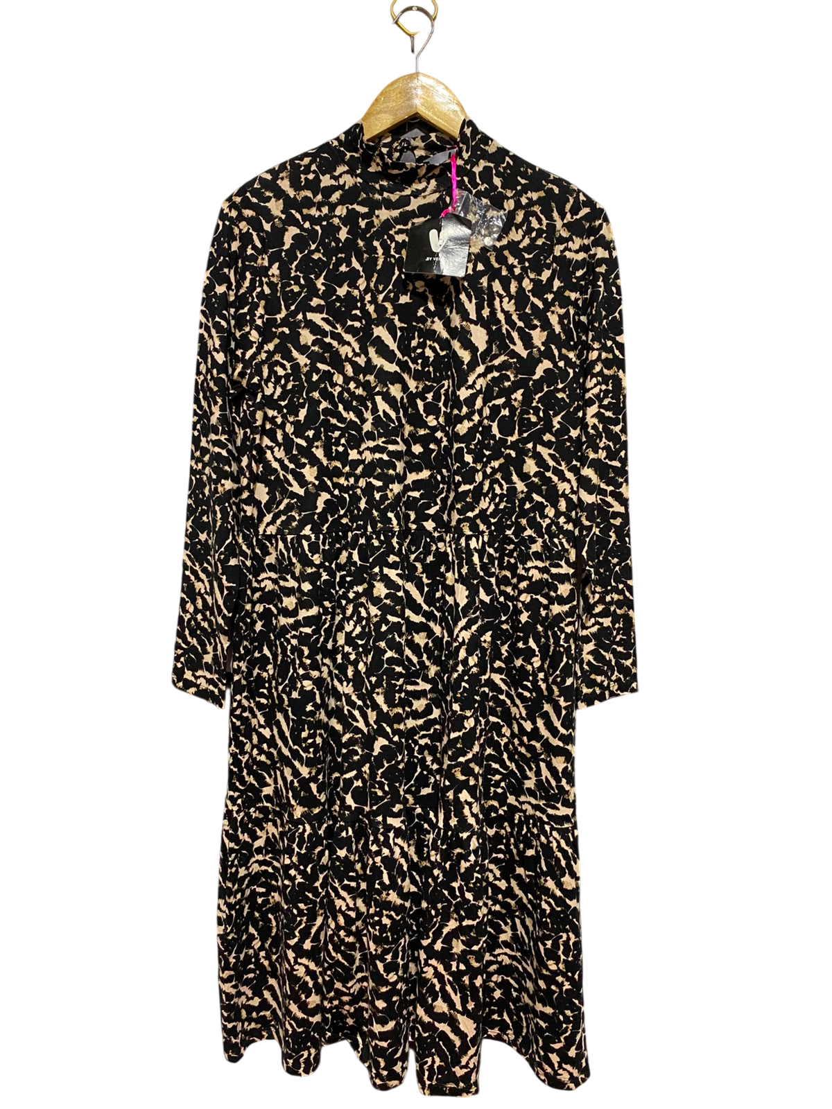 BY VERY |L| BUST 20| B47| WOMEN'S ABSTRACT LEOPARD PRINT LONG SLEEVE MOCK NECK DRESS NWT