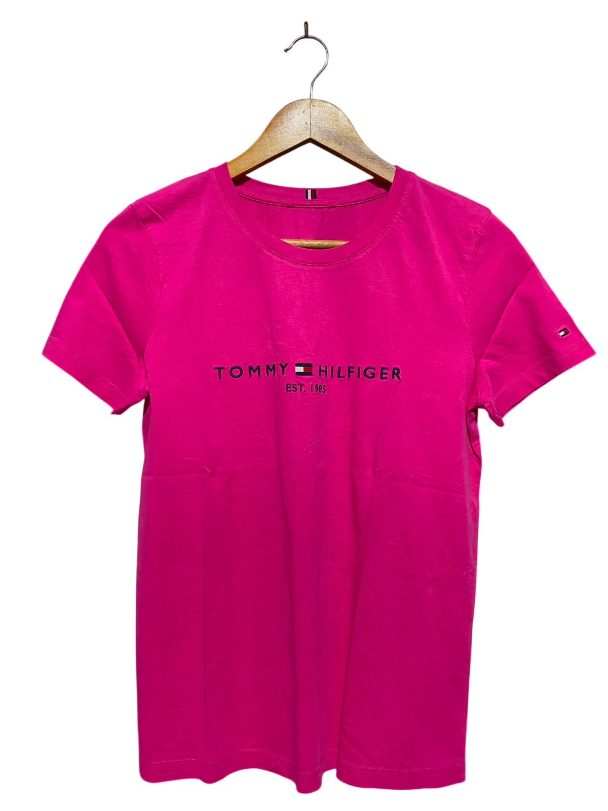 TOMMY HILFIGER |M| BUST 18| B47| WOMEN'S SHORT SLEEVE LOGO T-SHIRT HOT PINK