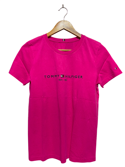 TOMMY HILFIGER |M| BUST 18| B47| WOMEN'S SHORT SLEEVE LOGO T-SHIRT HOT PINK