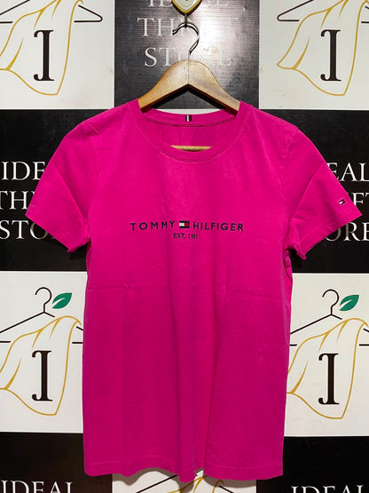 TOMMY HILFIGER |M| BUST 18| B47| WOMEN'S SHORT SLEEVE LOGO T-SHIRT HOT PINK