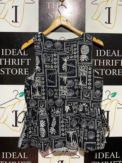 GEORGE |M| BUST 20| B47| WOMEN'S TROPICAL PRINT SLEEVELESS PEPLUM BLOUSE BLACK & WHITE NWT