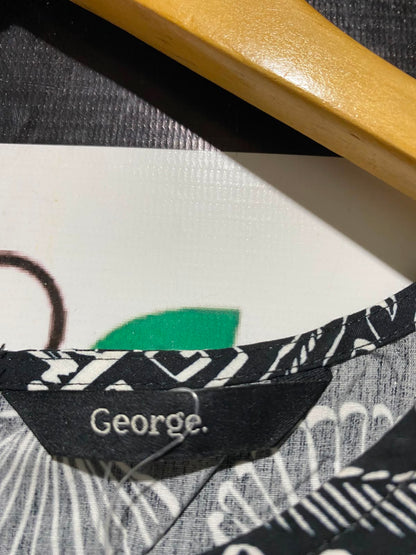 GEORGE |M| BUST 20| B47| WOMEN'S TROPICAL PRINT SLEEVELESS PEPLUM BLOUSE BLACK & WHITE NWT