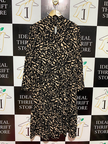 BY VERY |L| BUST 20| B47| WOMEN'S ABSTRACT LEOPARD PRINT LONG SLEEVE MOCK NECK DRESS NWT