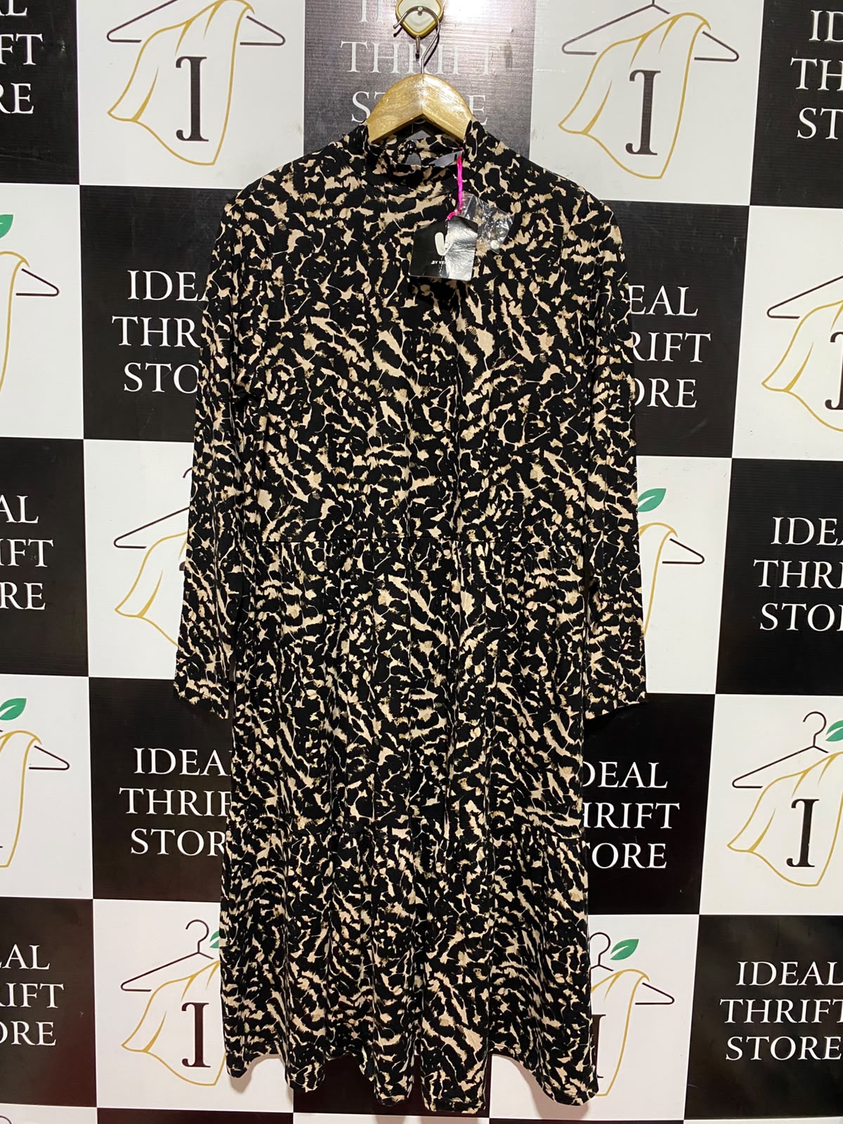 BY VERY |L| BUST 20| B47| WOMEN'S ABSTRACT LEOPARD PRINT LONG SLEEVE MOCK NECK DRESS NWT