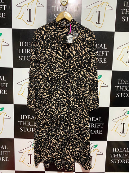 BY VERY |L| BUST 20| B47| WOMEN'S ABSTRACT LEOPARD PRINT LONG SLEEVE MOCK NECK DRESS NWT