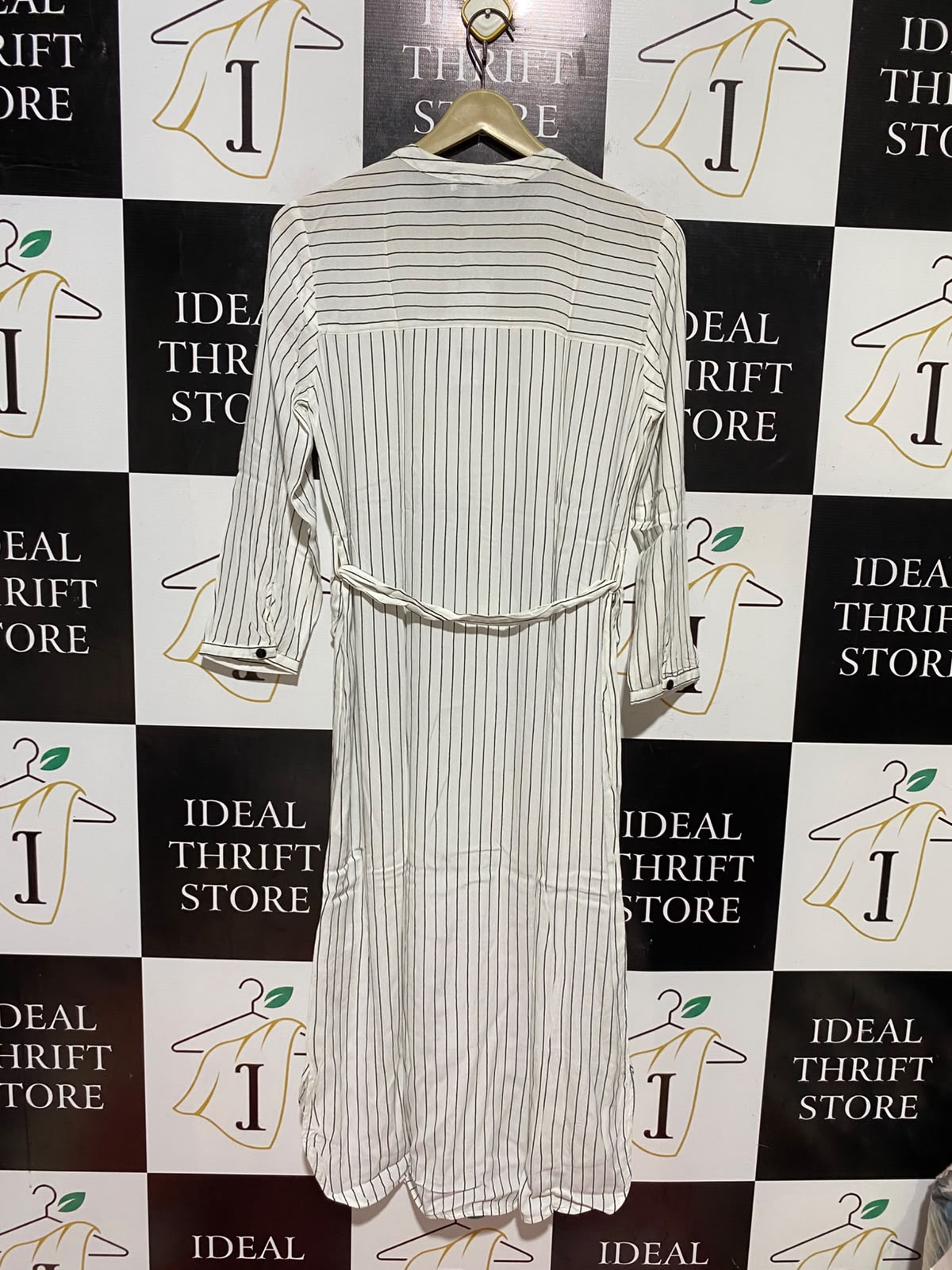 WERE HOUSE |M| BUST 18| B47| WOMEN'S STRIPED LONG SLEEVE BUTTON DOWN SHIRTDRESS WITH BELT