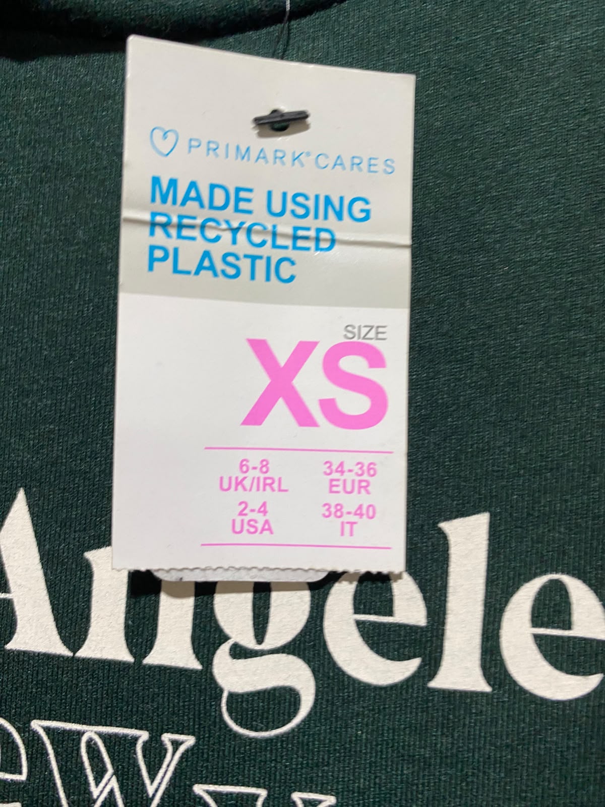 PRIMARK CARES |XS| BUST FREE| B47| WOMEN'S US CITIES GRAPHIC T-SHIRT DRESS DARK GREEN XS NWT
