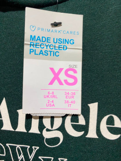 PRIMARK CARES |XS| BUST FREE| B47| WOMEN'S US CITIES GRAPHIC T-SHIRT DRESS DARK GREEN XS NWT