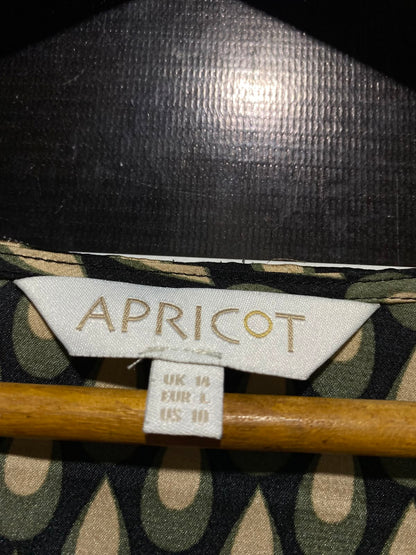 APRICOT |M| BUST 18| B47| WOMEN'S TEARDROP GEOMETRIC PRINT LONG SLEEVE FAUX WRAP MIDI DRESS