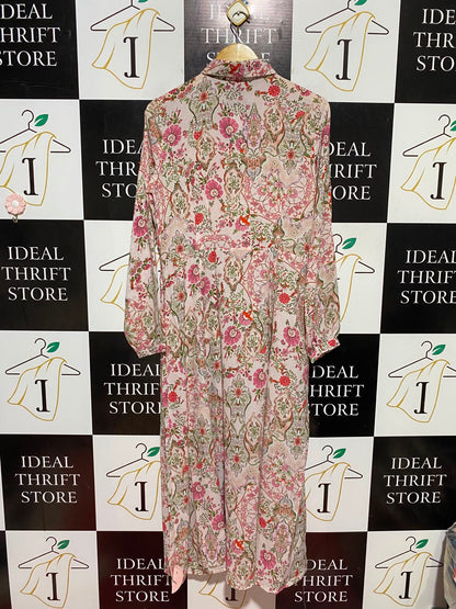 LOVE SUNSHINE |M| BUST 19| B47| WOMEN'S PAISLEY FLORAL BUTTON FRONT LONG SLEEVE MAXI SHIRTDRESS NWT