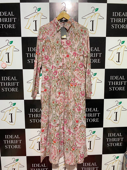 LOVE SUNSHINE |M| BUST 19| B47| WOMEN'S PAISLEY FLORAL BUTTON FRONT LONG SLEEVE MAXI SHIRTDRESS NWT