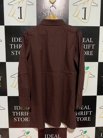 MISSGUIDED |M| BUST 22| B47| WOMEN'S LONG SLEEVE BUTTON FRONT SHIRTDRESS BROWN NWT
