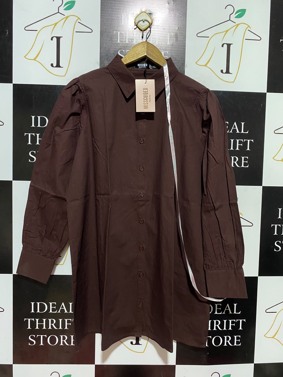 MISSGUIDED |M| BUST 22| B47| WOMEN'S LONG SLEEVE BUTTON FRONT SHIRTDRESS BROWN NWT